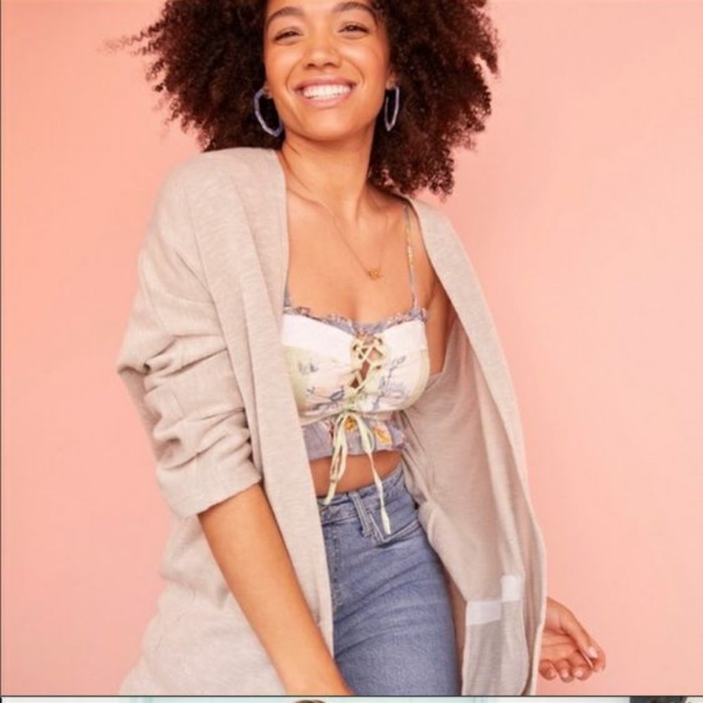 DONNI. Long, Ribbed  Open Cardigan With Pockets